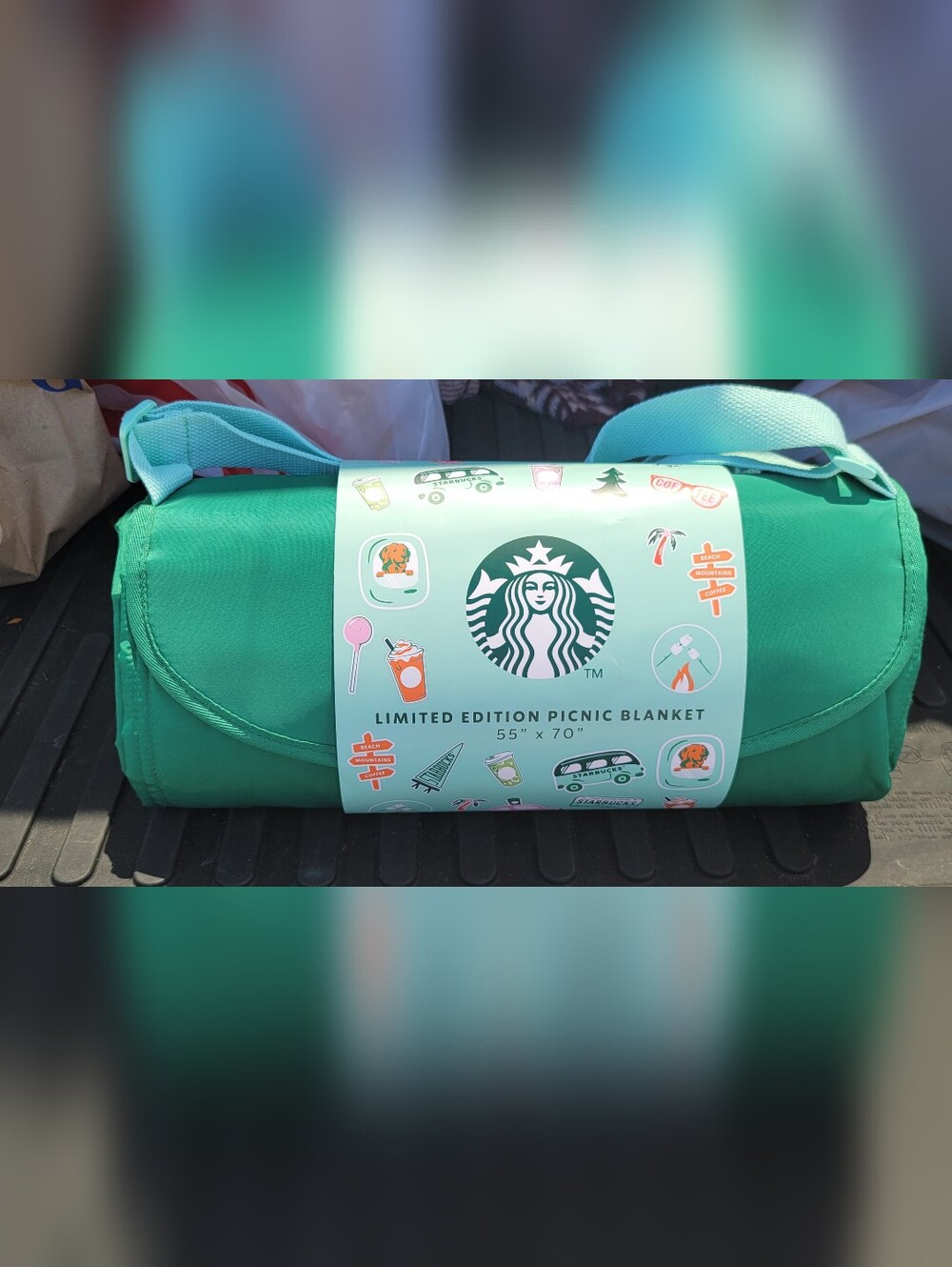 New Starbucks Green Branded Picnic Blanket Roll
